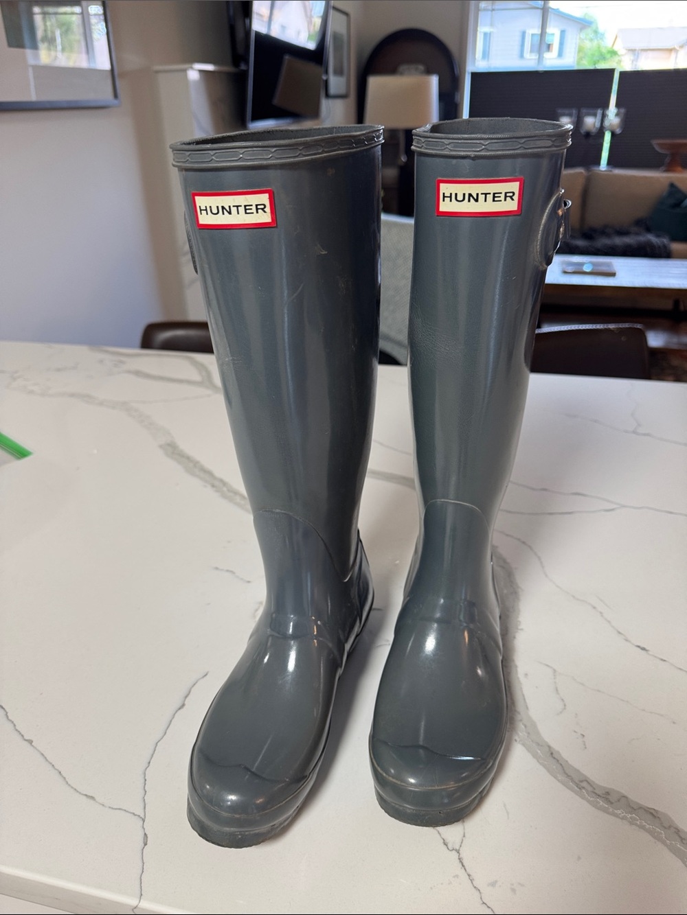 Hunter Tall Gloss Waterproof Rain Boots in Charcoal Gray